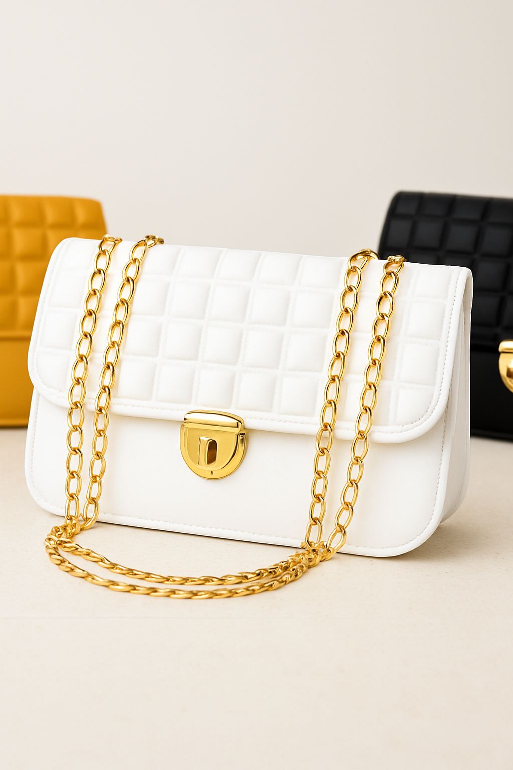 Quilted Crossbody Bag – White