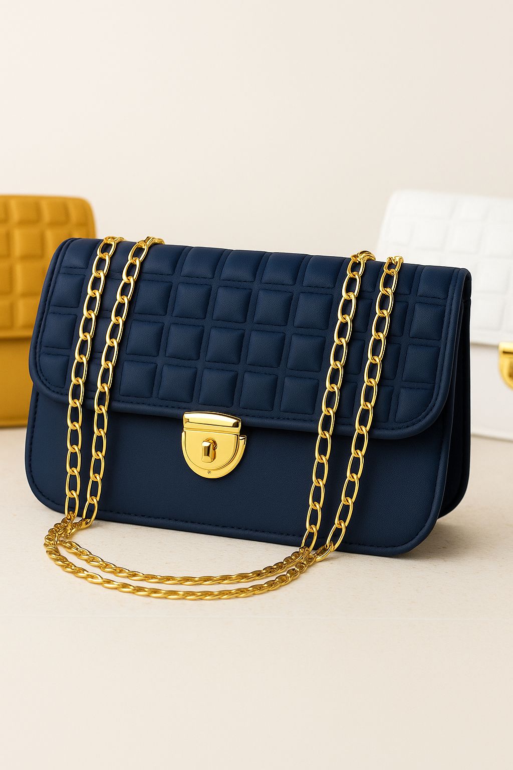 Quilted Crossbody Bag – Navy Blue