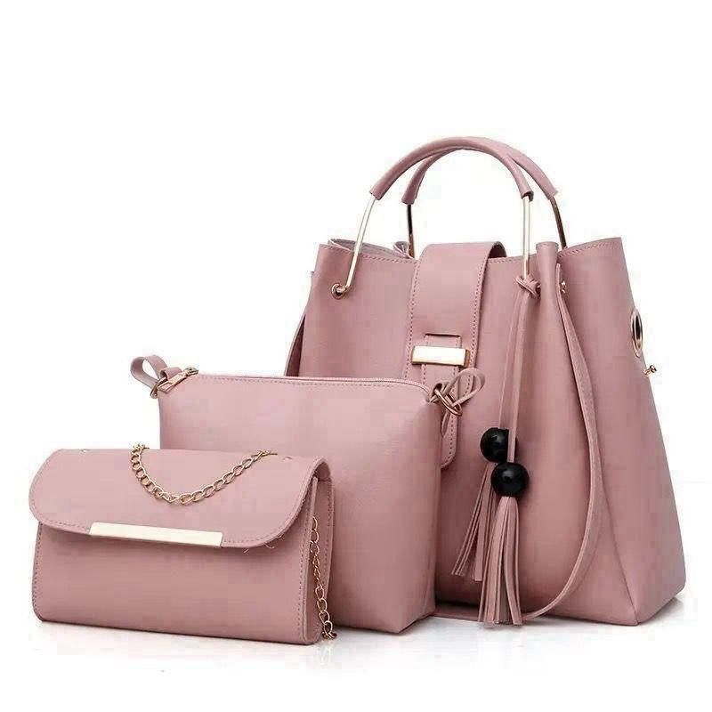 3-Piece Pink Shoulder Bag Set – Tote, Crossbody & Clutch