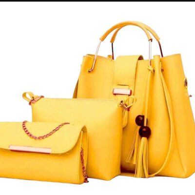 3-Piece Yellow Handbag Set – Tote, Crossbody & Pouch