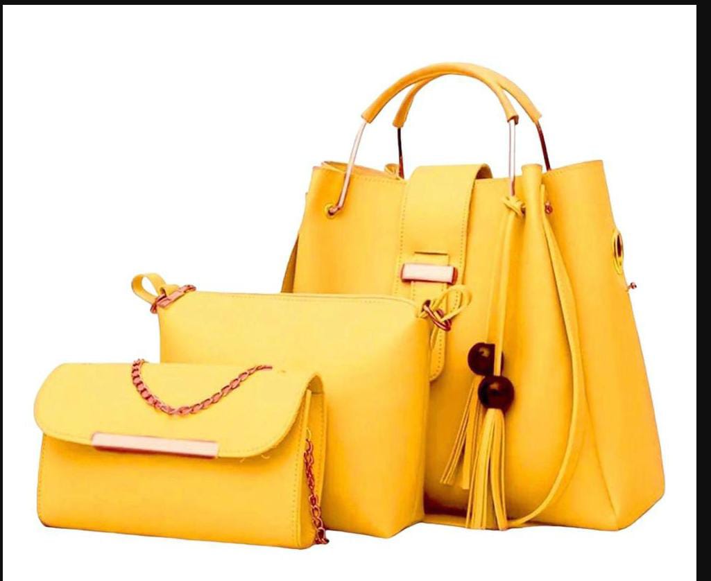 3-Piece Yellow Handbag Set – Tote, Crossbody & Pouch