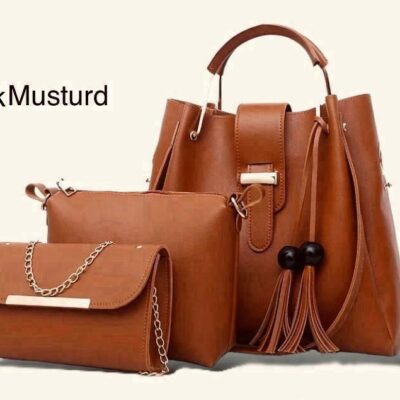 3 Pcs Large Capacity Casual Handbag Set – Dark Mustard