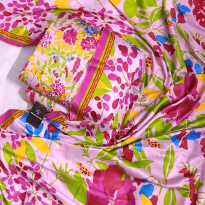 Swiss Lawn Unstitched Suit – Light Pink/Lavender with Vibrant Floral Print