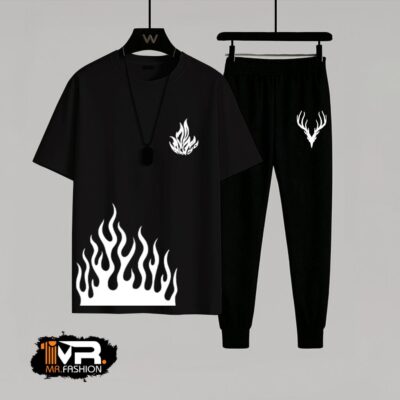 Summer Trendy Fired Printed T-Shirt & Trouser Tracksuit