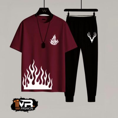 Summer Trendy Fired Printed T-Shirt & Trouser Tracksuit