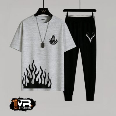 Summer Trendy Fired Printed T-Shirt & Trouser Tracksuit
