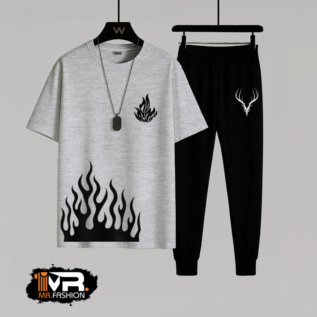 Summer Trendy Fired Printed T-Shirt & Trouser Tracksuit - Image 2