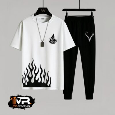 Summer Trendy Fired Printed T-Shirt & Trouser Tracksuit