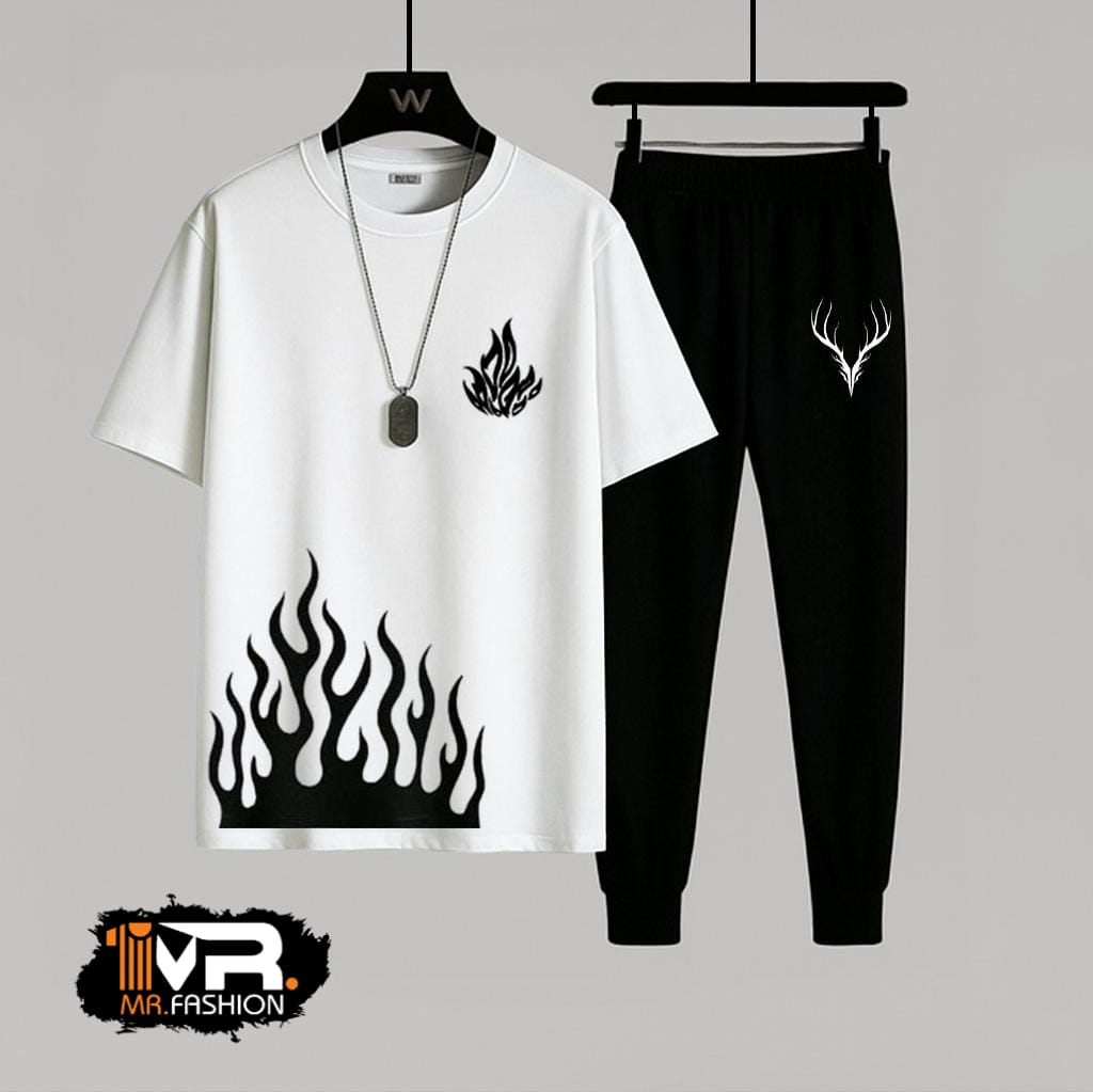 Summer Trendy Fired Printed T-Shirt & Trouser Tracksuit - Image 2