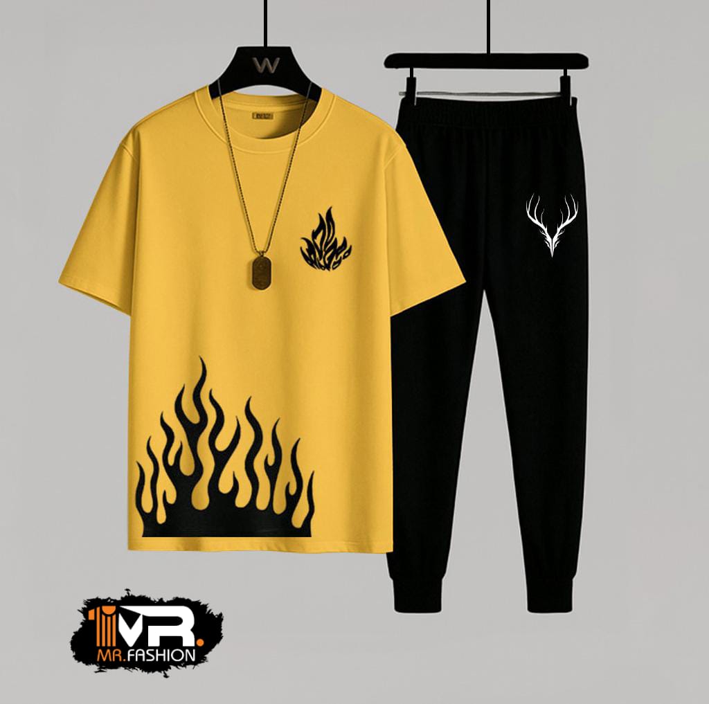 Summer Trendy Fired Printed T-Shirt & Trouser Tracksuit