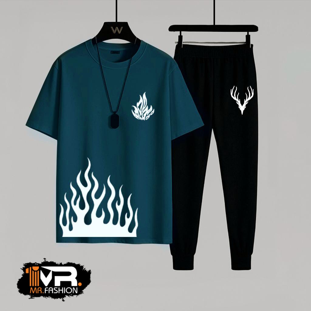 Summer Trendy Fired Printed T-Shirt & Trouser Tracksuit - Image 2