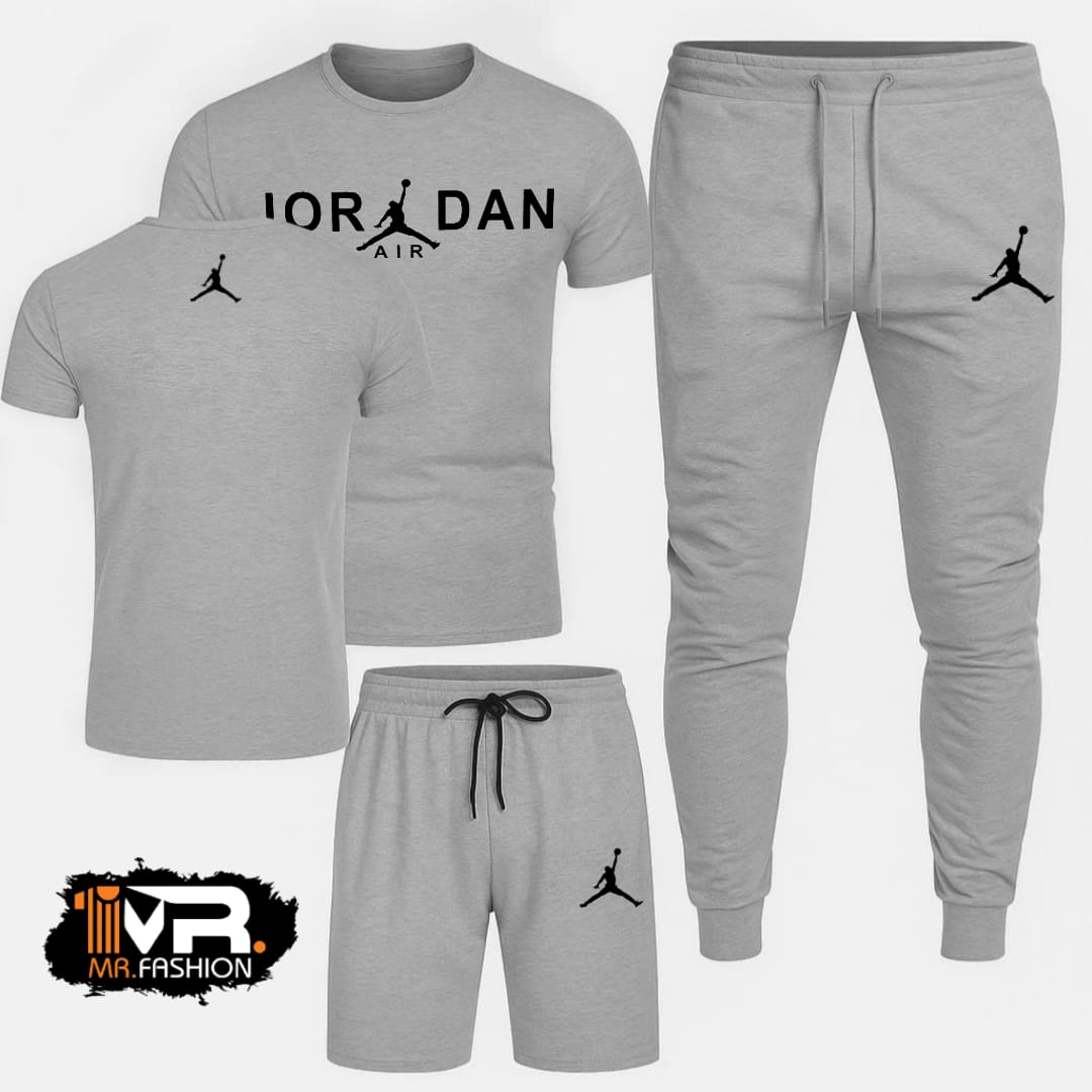 Haider Grey Printed 3-in-1 Tracksuit (T-Shirt + Trouser + Short) - Image 2