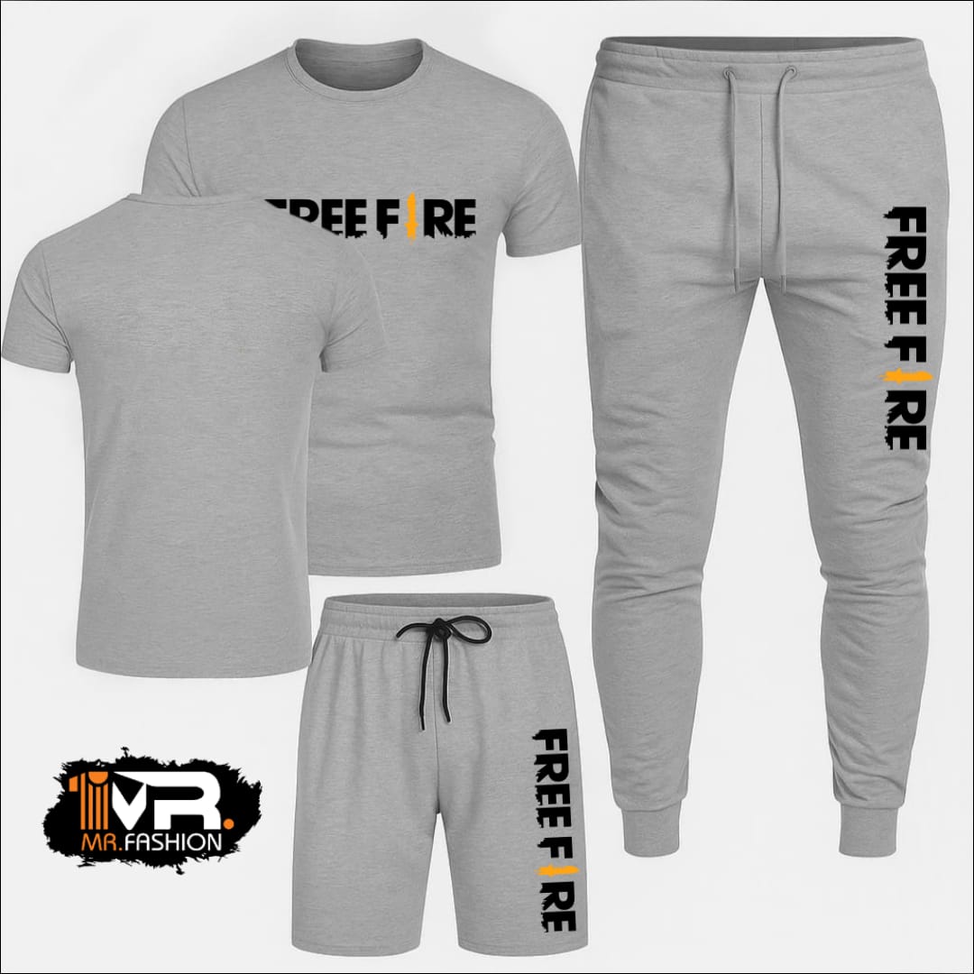 Haider Grey Printed 3-in-1 Tracksuit (T-Shirt + Trouser + Short)