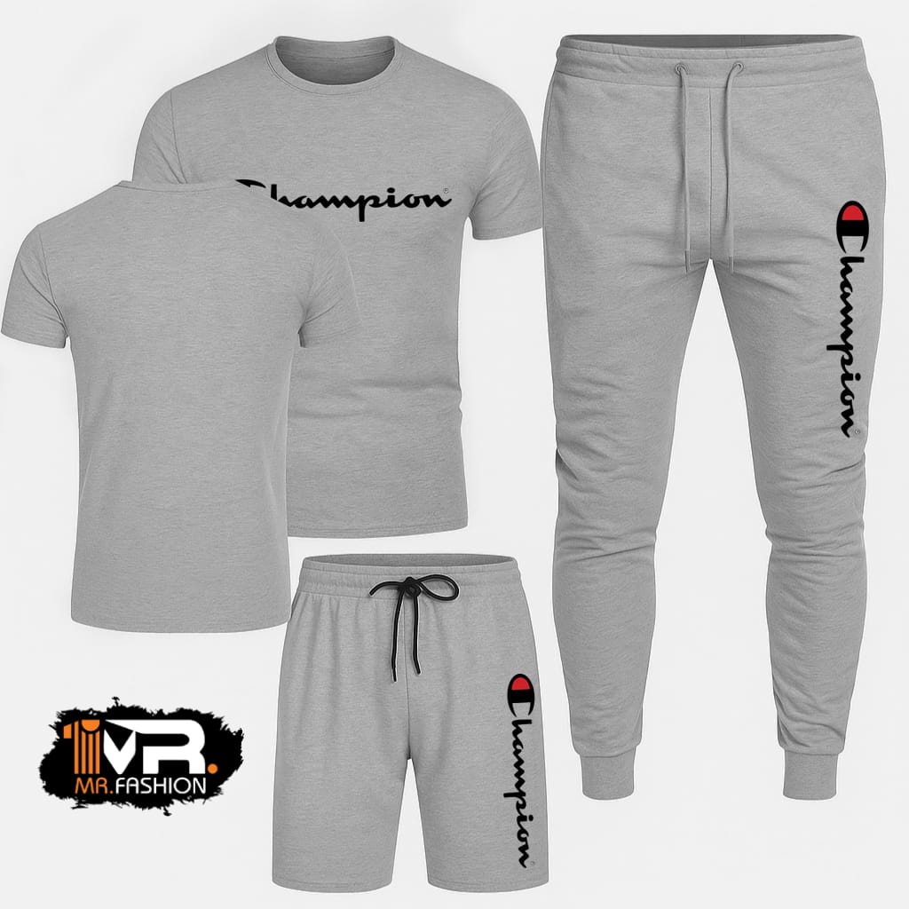 Haider Grey Printed 3-in-1 Tracksuit (T-Shirt + Trouser + Short)