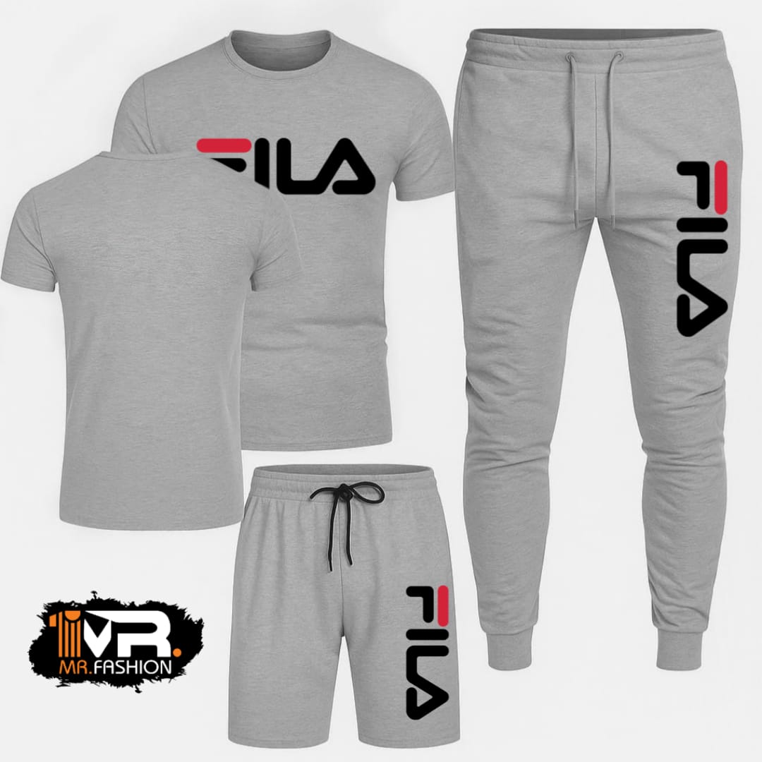 Haider Grey Printed 3-in-1 Tracksuit (T-Shirt + Trouser + Short)