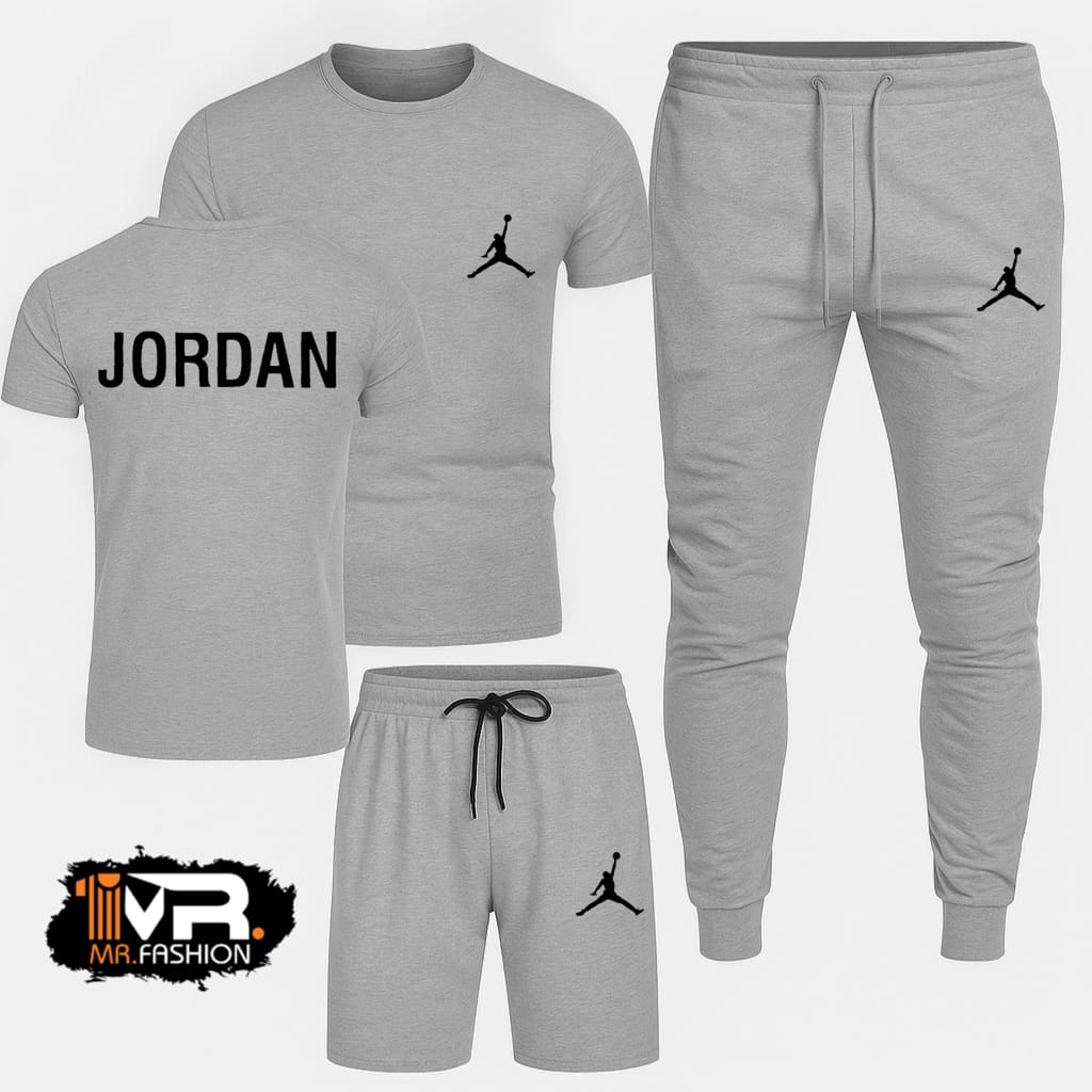 Haider Grey Printed 3-in-1 Tracksuit (T-Shirt + Trouser + Short) - Image 2