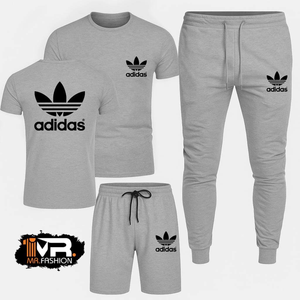 Haider Grey Printed 3-in-1 Tracksuit (T-Shirt + Trouser + Short)