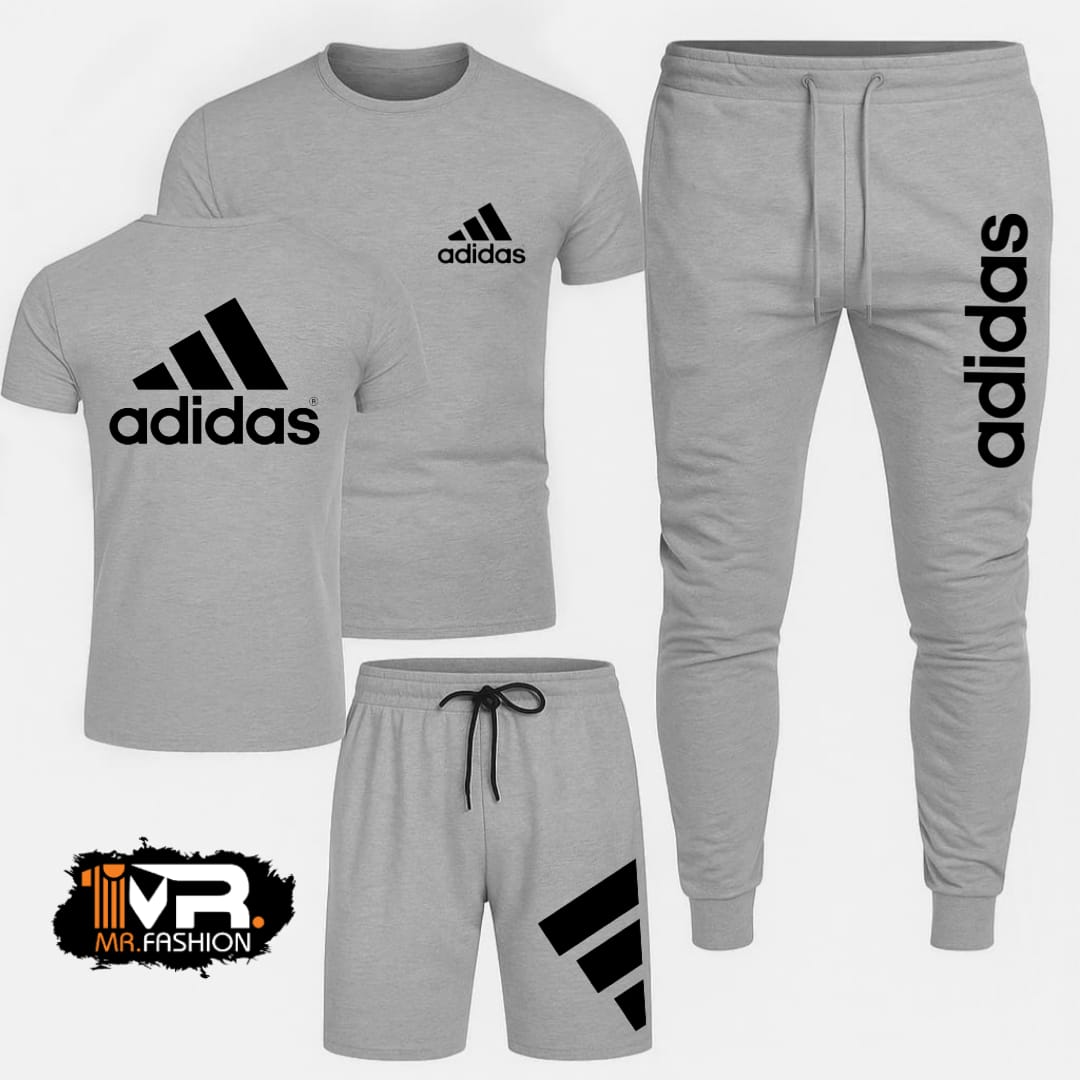 Haider Grey Printed 3-in-1 Tracksuit (T-Shirt + Trouser + Short) - Image 2