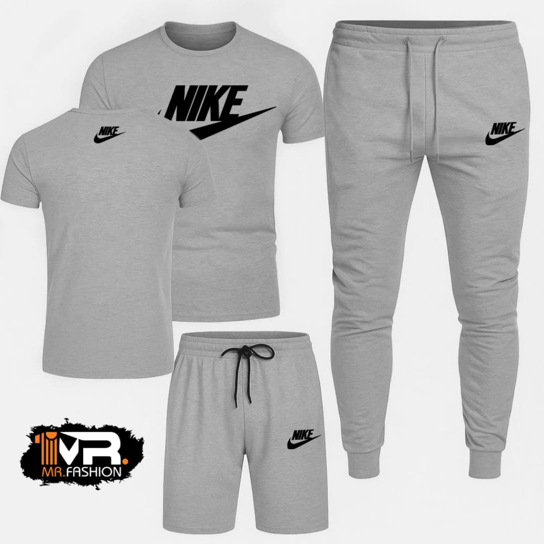 Haider Grey Printed 3-in-1 Tracksuit (T-Shirt + Trouser + Short) - Image 2