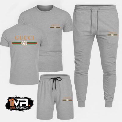 Haider Grey Printed 3-in-1 Tracksuit (T-Shirt + Trouser + Short)