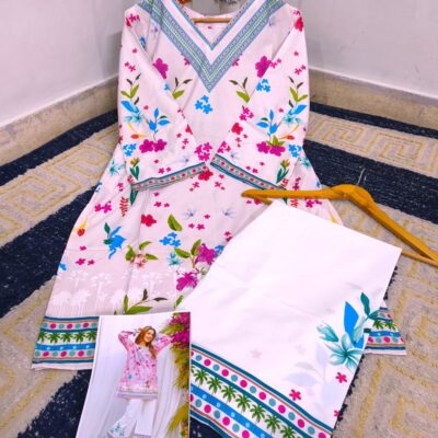 Bloom Digital Printed Co-Ord Dress – Swiss Lawn (Stitched)
