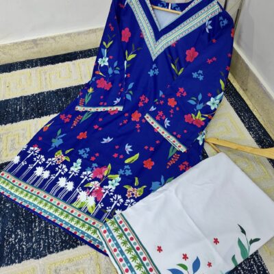 Bloom Digital Printed Co-Ord Dress – Swiss Lawn (Stitched)
