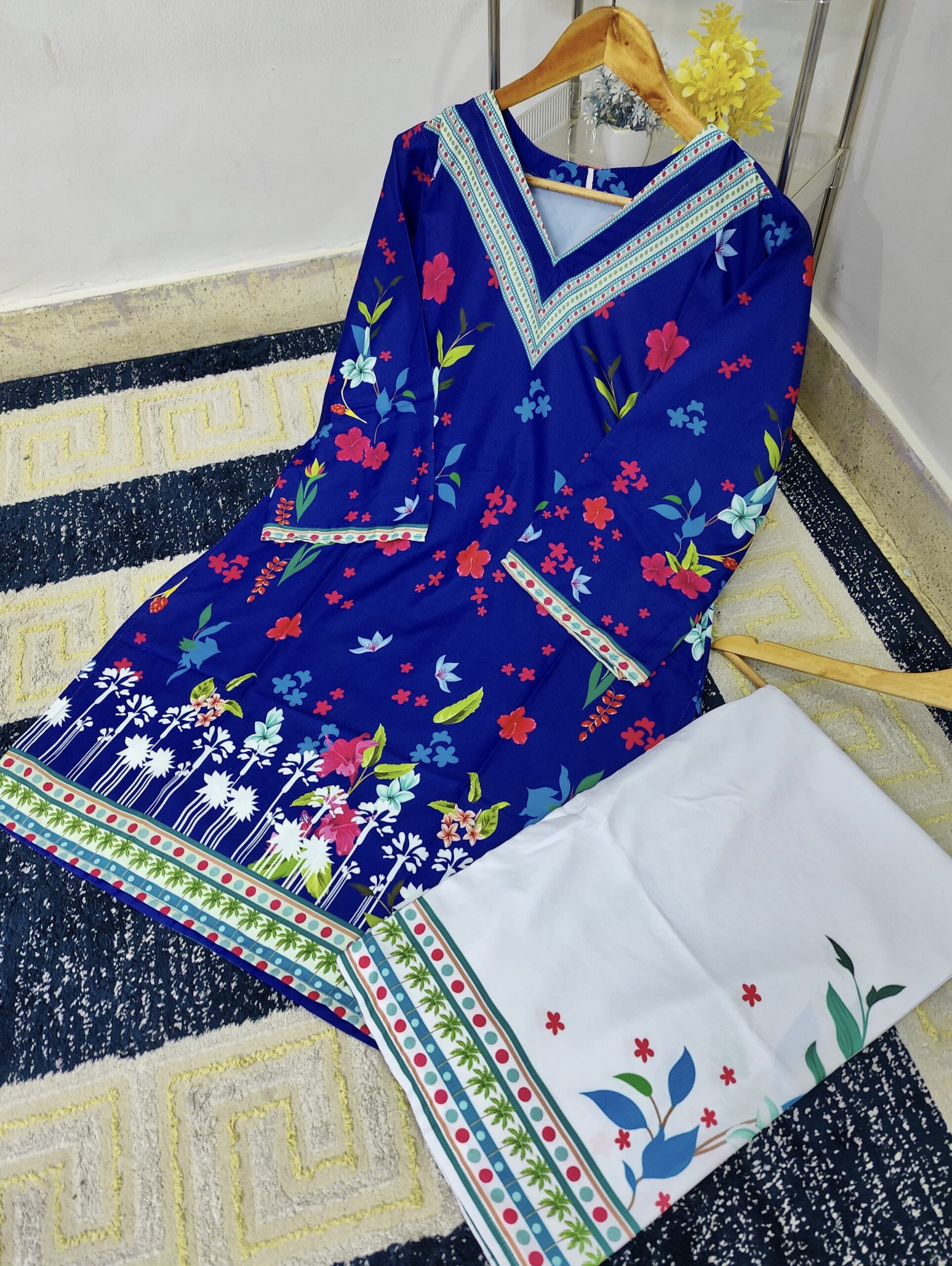 Bloom Digital Printed Co-Ord Dress – Swiss Lawn (Stitched)