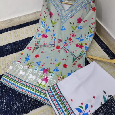 Bloom Digital Printed Co-Ord Dress – Swiss Lawn (Stitched)