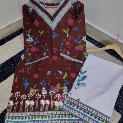 Bloom Digital Printed Co-Ord Dress – Swiss Lawn (Stitched)