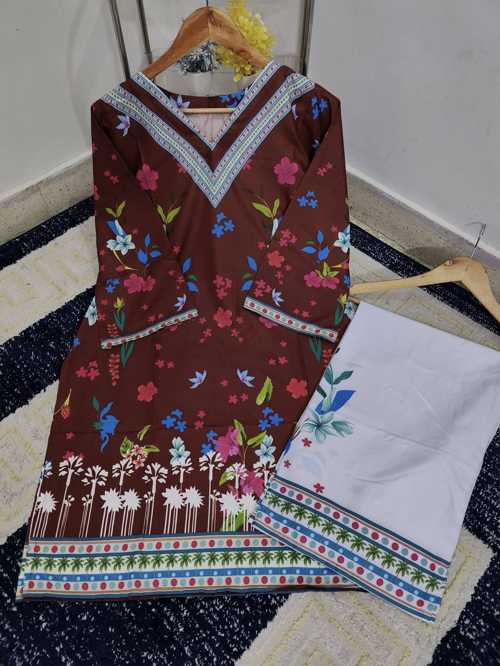 Bloom Digital Printed Co-Ord Dress – Swiss Lawn (Stitched)